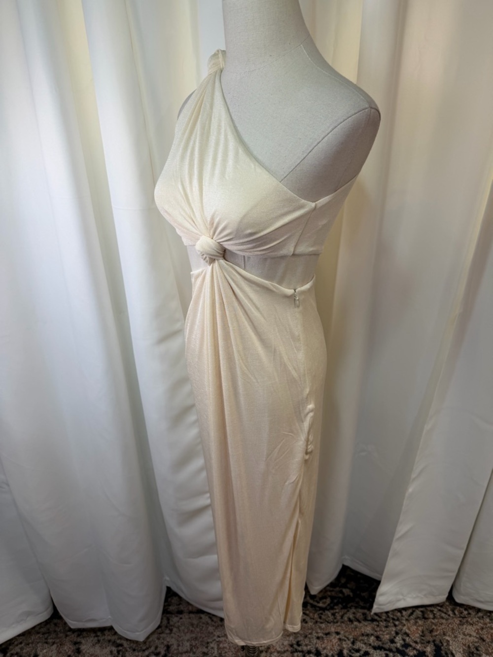 NWT MISHA ‘Arden’ Knotted One-Shoulder Midi Dress in “Pearl” / Cream Size 4 - Picture 7 of 16